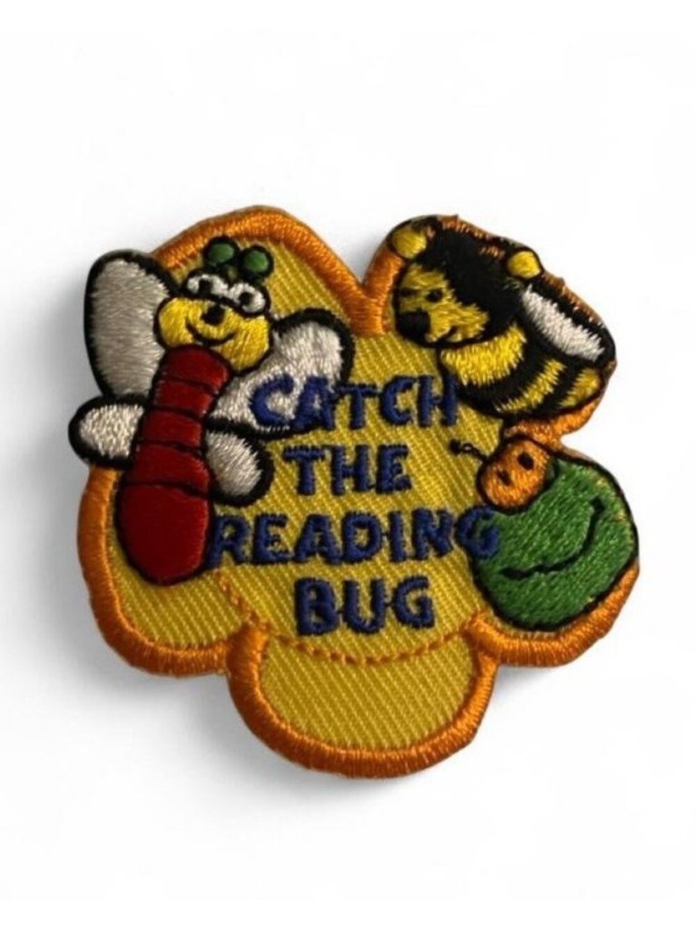 Vintage Girl Scouts “Catch the Reading Bug” Embroidered Patch Insect Theme